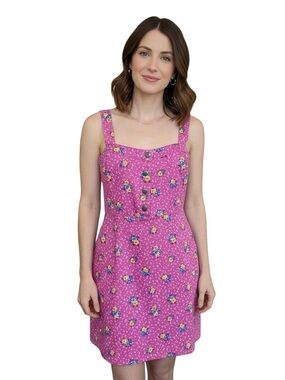 No Boundaries Bright Pink Floral Button Sundress Size L